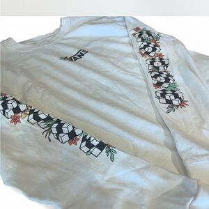 Women’s Vans and White long sleeve crew neck with whimsical design on sleeves!